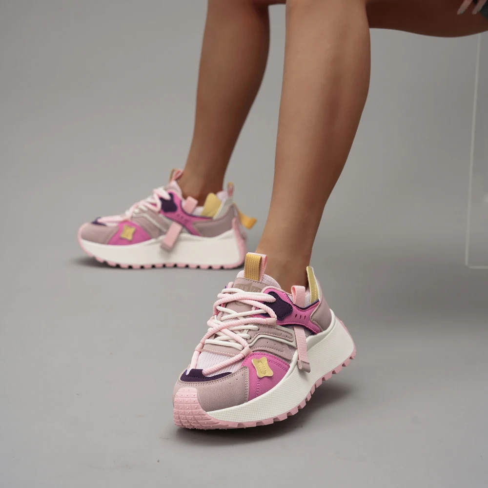 

Новинка 2025, спортивная трендовая женская спортивная обувь на толстой подошве, нишевые повседневные удобные женские кроссовки на шнуровке, увеличивающие рост