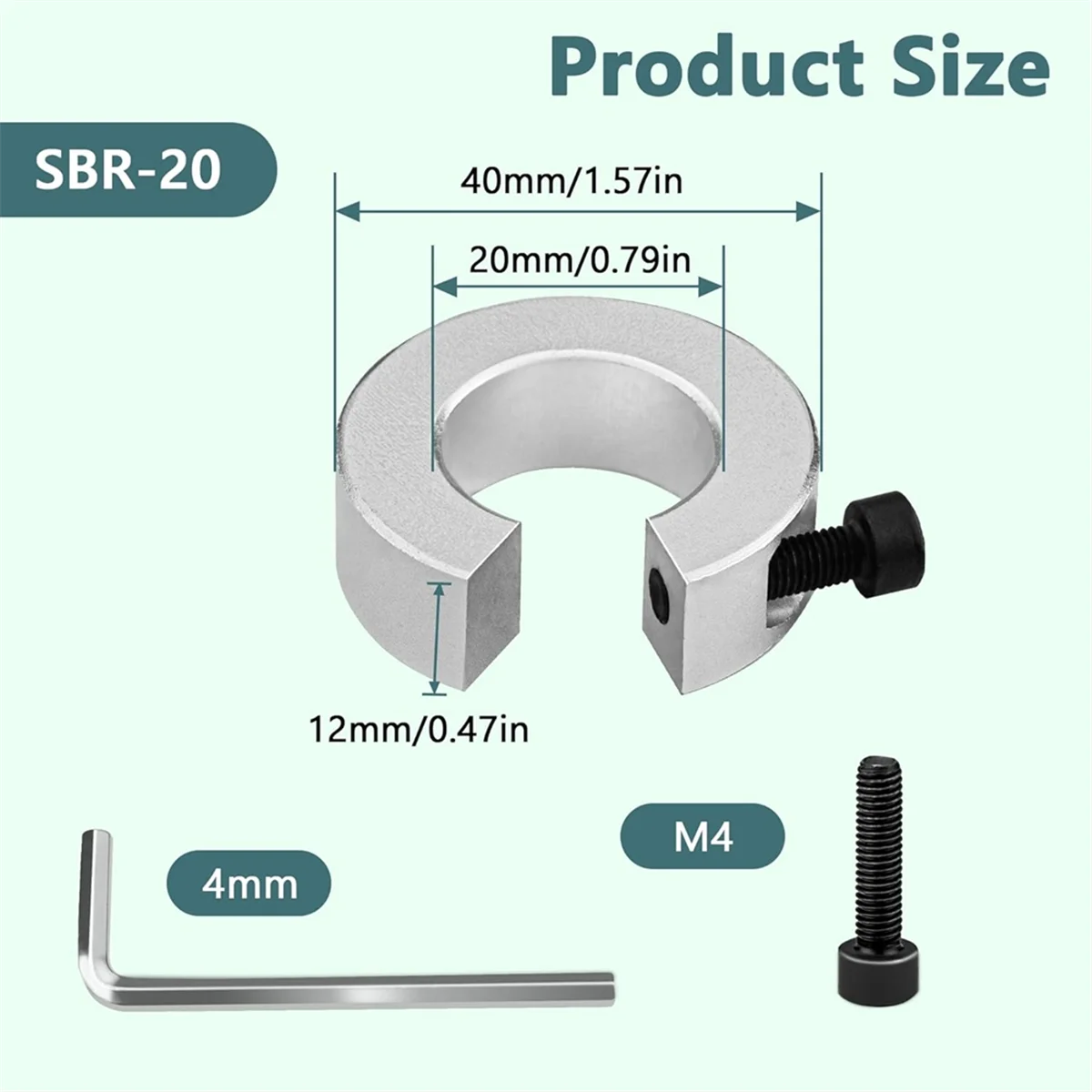 SBR20 Shaft Limit Fixing Rings 8Pcs SBR20 Linear Rail Stop Collars Aluminum Alloy Shaft Limit Fixing Rings with Wrench Linear Ra