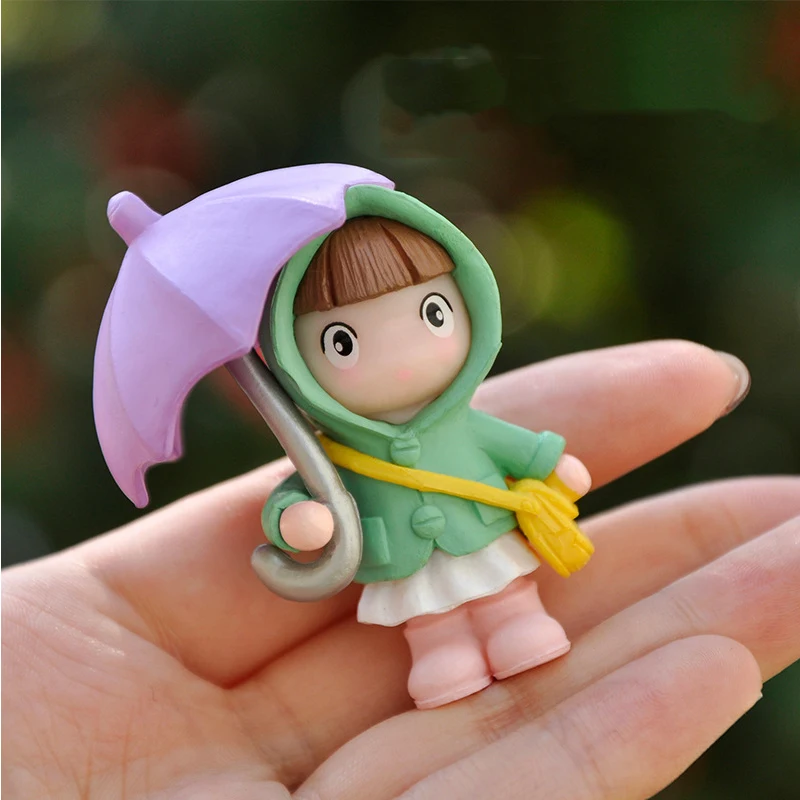 New Anime Cartoon Characters Umbrella Raincoat Girl Mini PVC Action Figure Doll Decoration Decoration