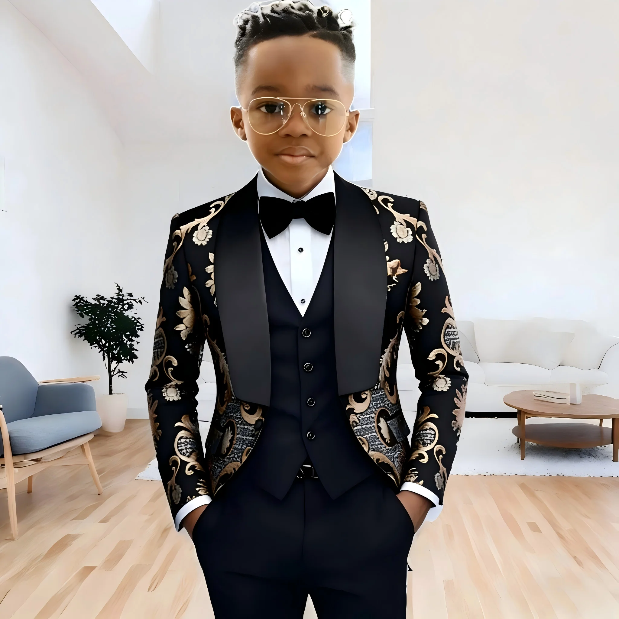 

Floral Kids Slim Fit Shawl Lapel Suit Set 3 Pieces Performance Costumes Flower Boys Formal Party Suit Kids Wedding Tuxedo 2-16T