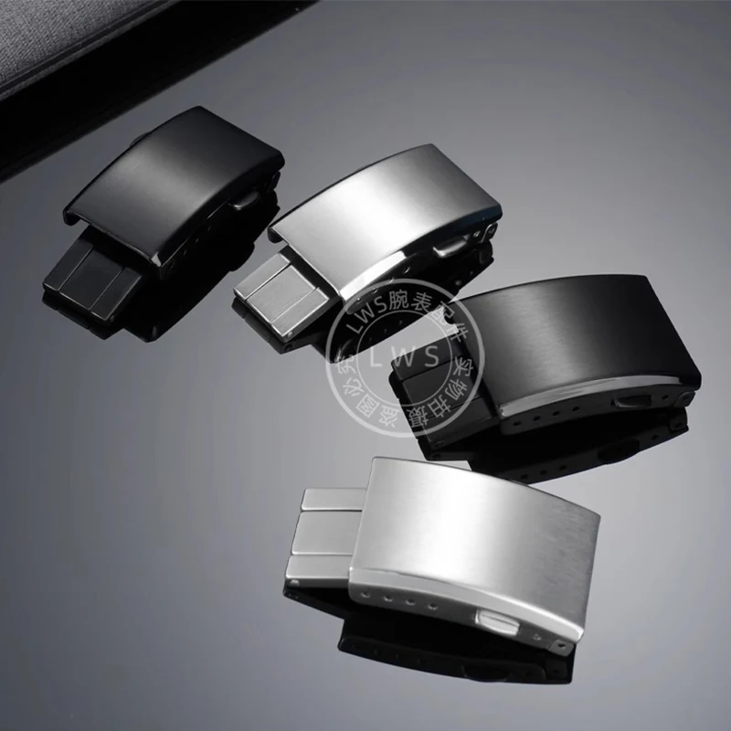シルバーブラック時計バックルブライトリング時計アクセサリー付きバックルステンレス鋼折りたたみバックルダブルバックル 16/18/20 ミリメートル