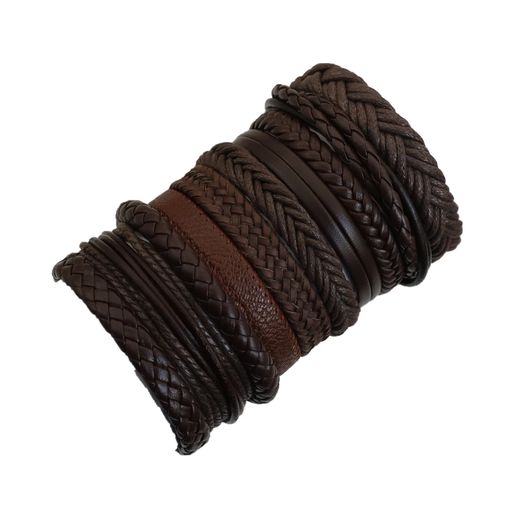 WestBull 10 Pcs/Set Khaki Brown Multilayer Leather Bracelets Men Weave Women Homme Gift Wholesale Jewelry