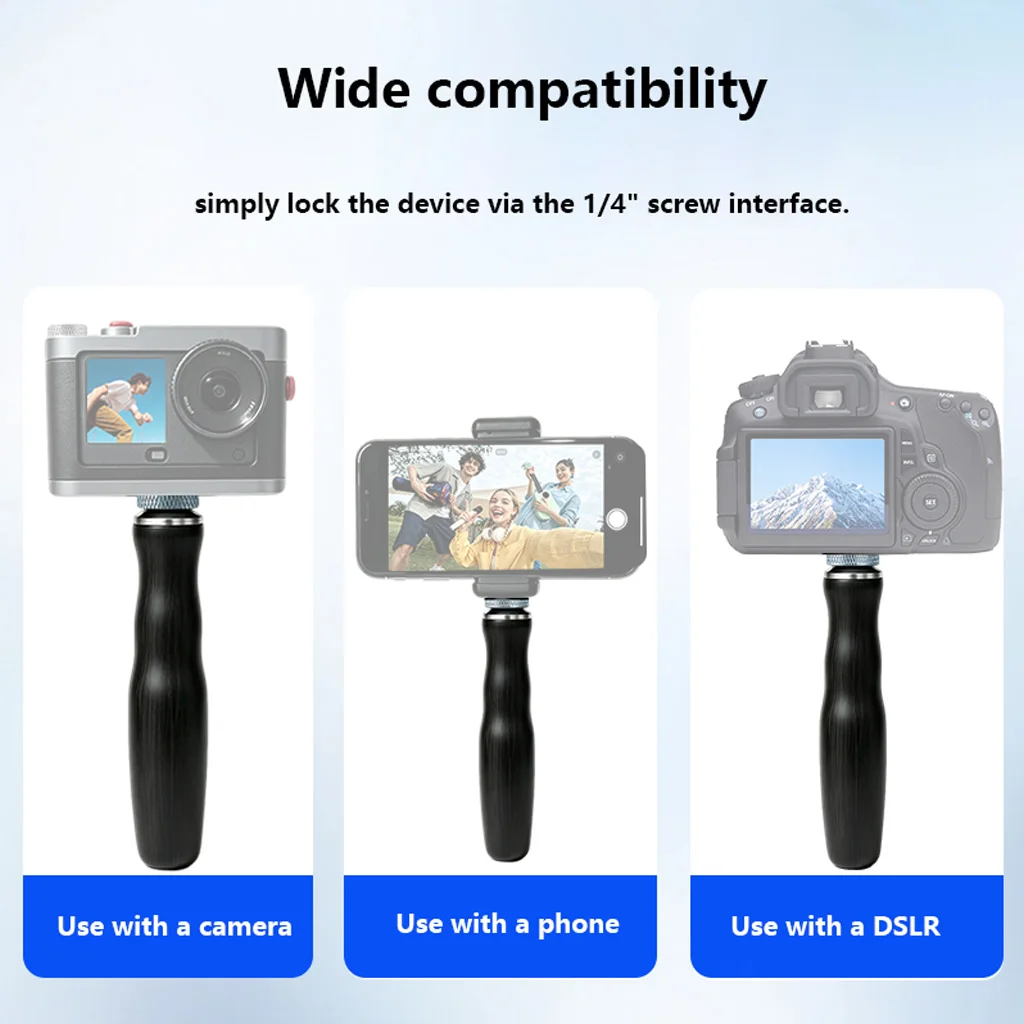 Universal Wood Hand Grip with 1/4‑20 Thread Anti‑Rotation Pad For Mirrorless DSLR Action Camera Phone Holder Handheld Shooting