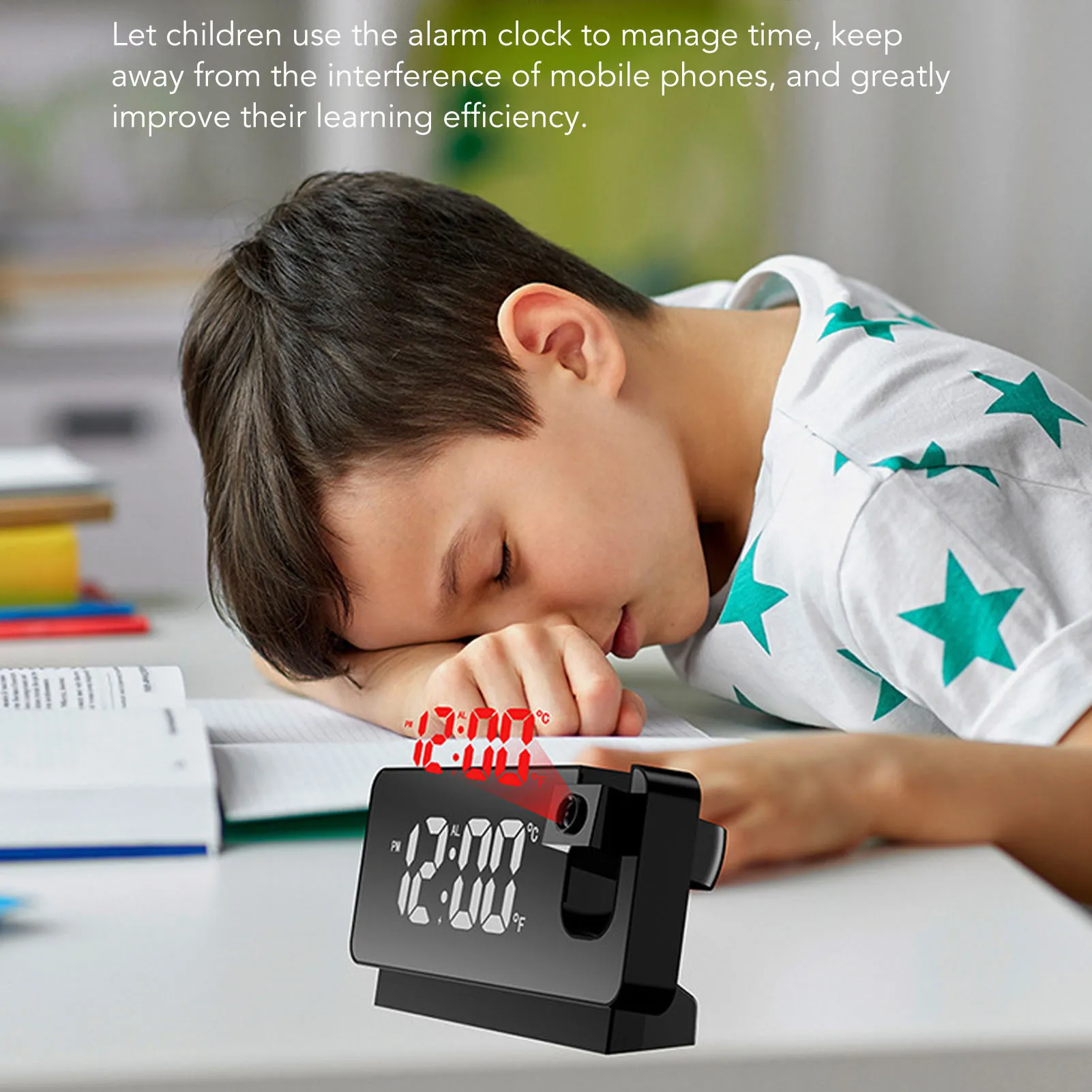 Projection Alarm Clock 180 Degree Wide Angle Projectable Clock USB Power Supply Flexible LED Screen Time Management for Home