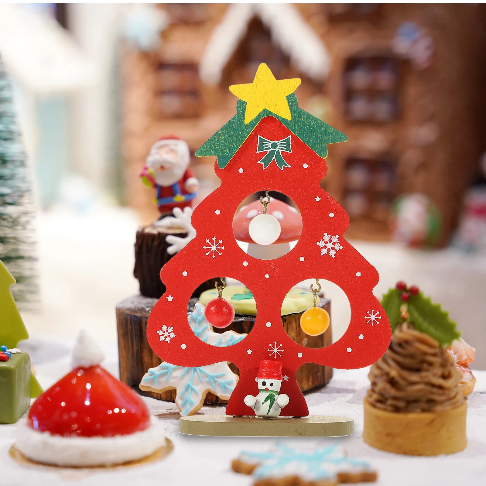 Wooden Small Christmas Tree Ornaments Children's DIY Intellectual Toys Mini Tabletop Gift (red) Desktop Xmas Dining Decor