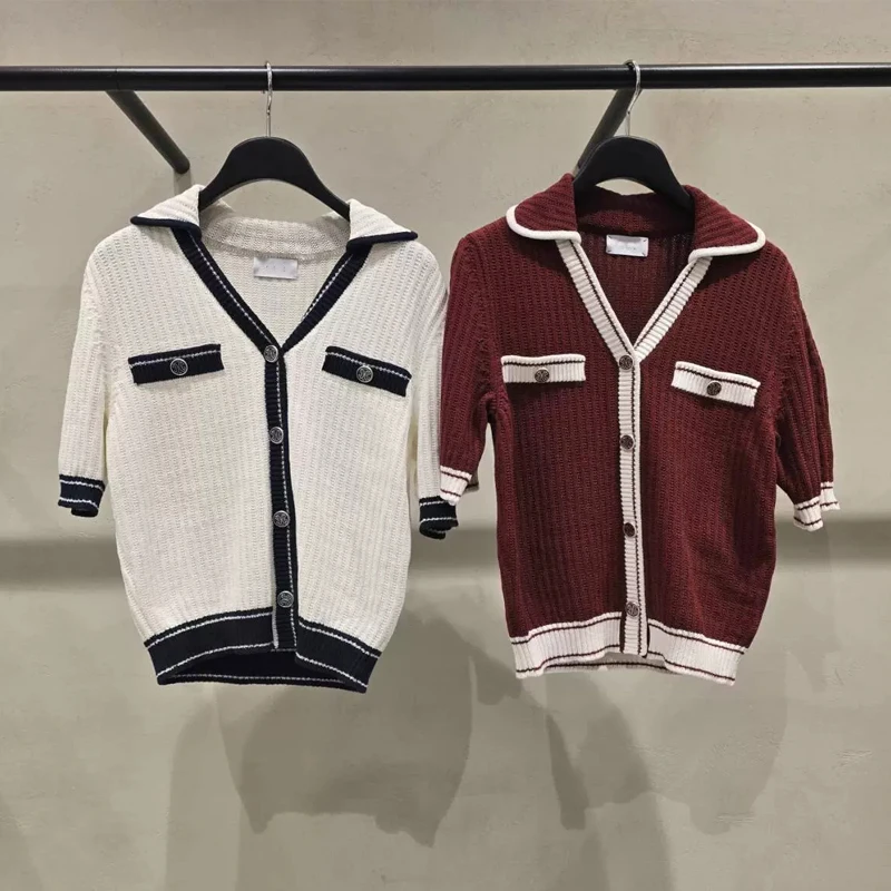 

Ele ort Sve Knitted Open Cardigan Women's Faionable Summer Color Blo V Collar MICOAT Selfwill Bubble Sve