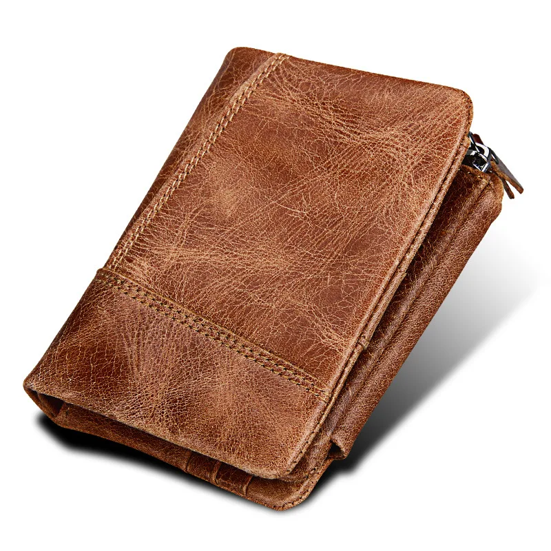 Man Short Wallet New Crazy Horse Leather Men's Wallet Genuine Leather Short Anti-RFID Zipper Wallet For Men And Women