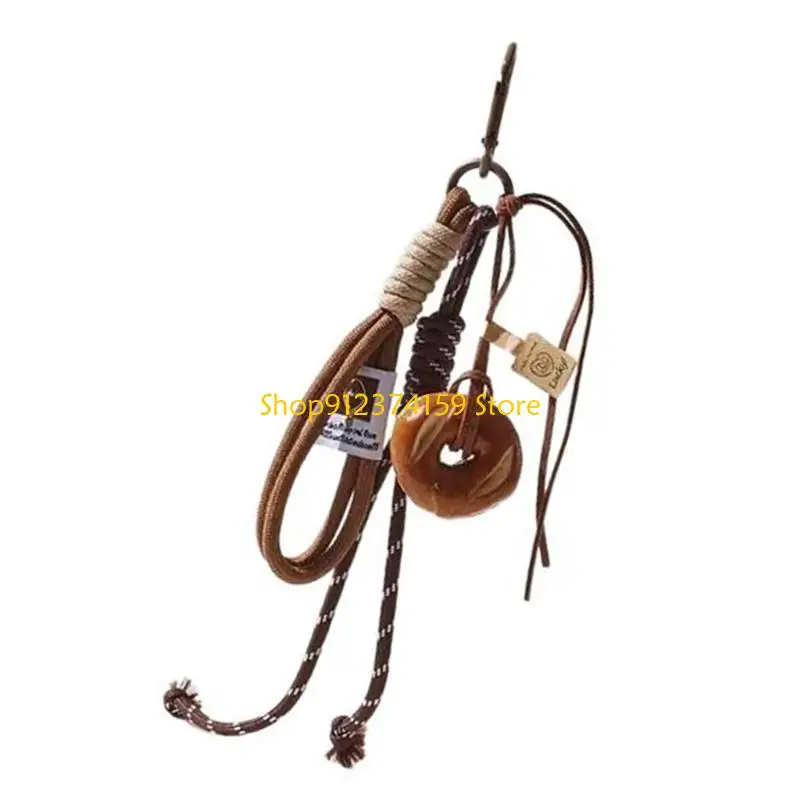 

G5AE Handmade Smiling Face Bagel Keychain Bread Pendant Bag Charm Phone Purse Keyring for Car Keys and Bags