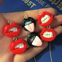 10pcs European Red Vampire Mouth Resin Charms for Jewelry Making Findings Cute Earring Keychain Small Pendants DIY Flatback