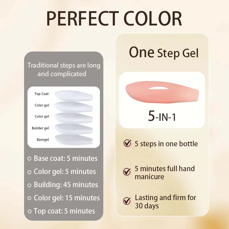 PERFECT COLOR 5-in-1 One Step Gel Polish Dusty Rose No Base Top Coat Needed 8ml Long Lasting Salon Quality Nail Art