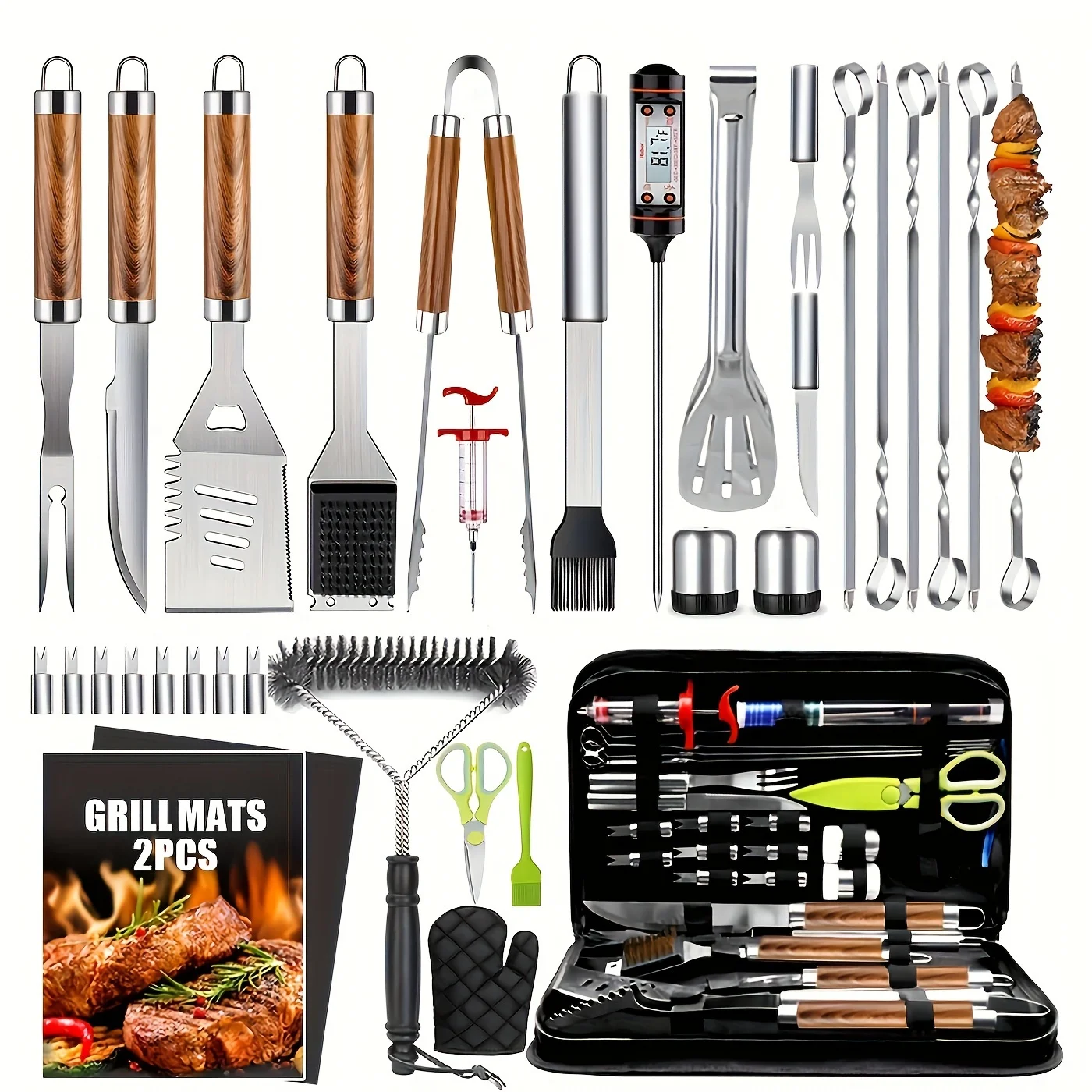 34pcs High-Quality Stainless Steel Griddle Tools - Ideal for Sizzling Teppanyaki And Camping Bbqs - Great for School Lunches