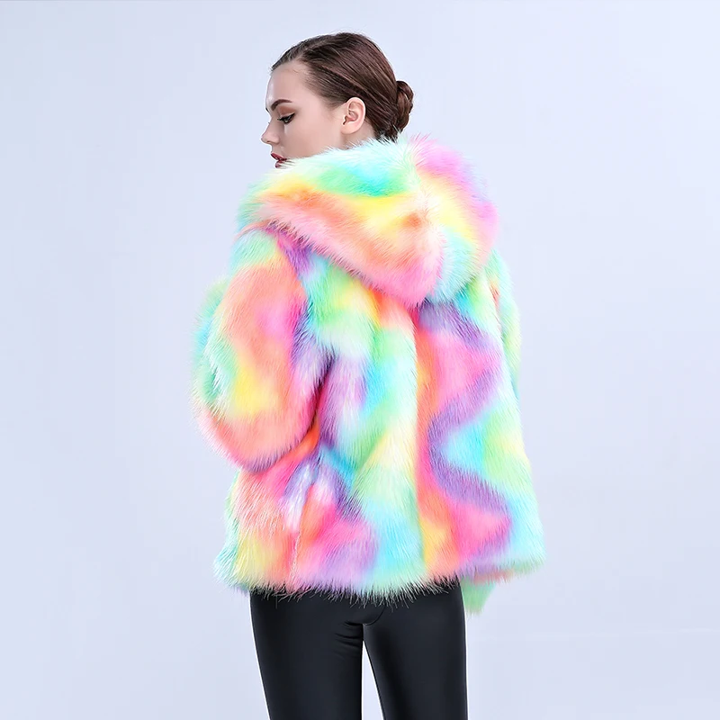 Autumn-winter Faux Fur Thermal Stylish Colorful Women\'s Jacket