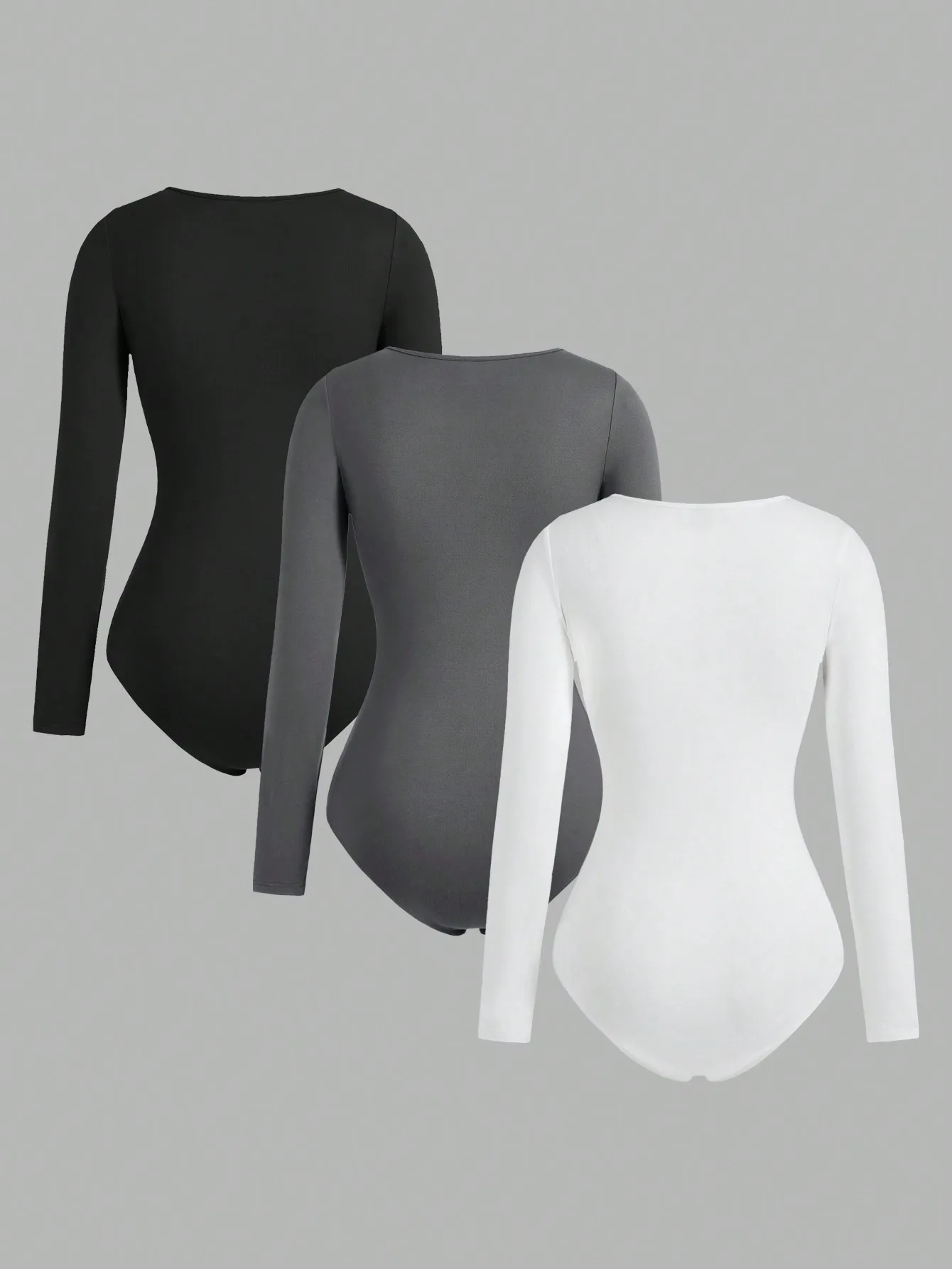 3 pcs Women's Square Neck  Open Crotch One-Piece Bodysuit Long Sleeved Body  Lady Streetwear Female Warm Clothing Autumn Winter