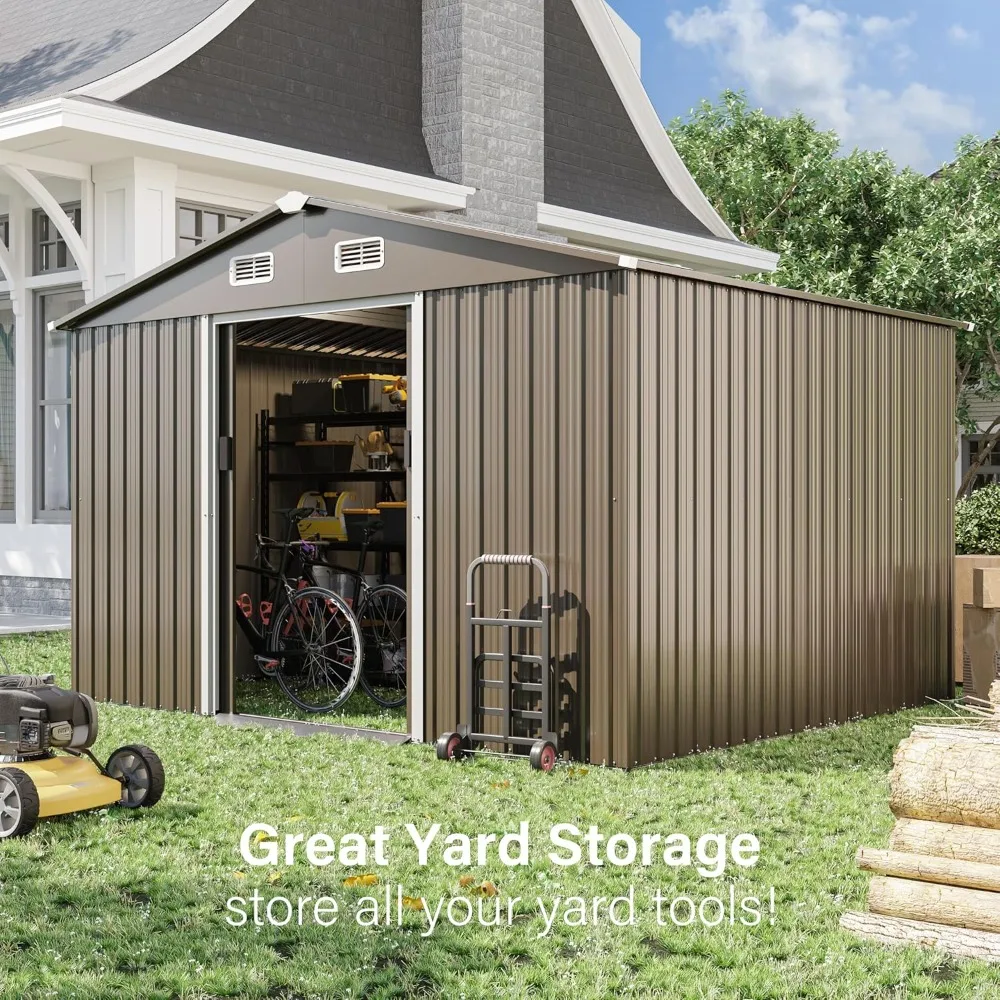 10FT x 8FT Outdoor Storage Shed, Waterproof, Lockable Door Metal Tool Shed with Sliding Door and Air Vents