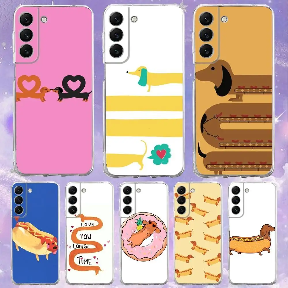 

Dachshund Dog Hot dog Phone Case For Samsung S24,30,21,22,23,20 FE,lite,PIus,Ultra,5G,Note,9,10 Transparent Cover