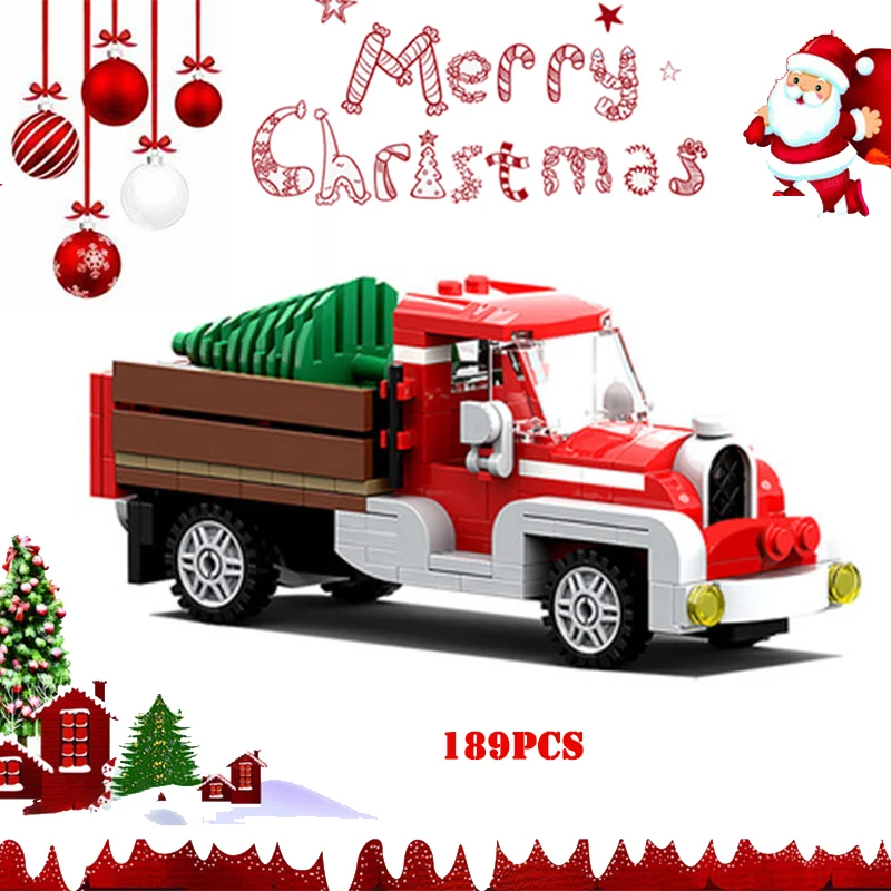 189pcs MOC Christmas Winter Village Old Truck Assembly Building Block Creative Puzzle Toys  Toy For Children Gifts