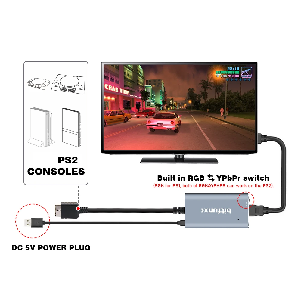 HDMI-Compatible Cable for Playstation 2 Console PS2 to HD Adapter with True RGB Signal Output HD Converter