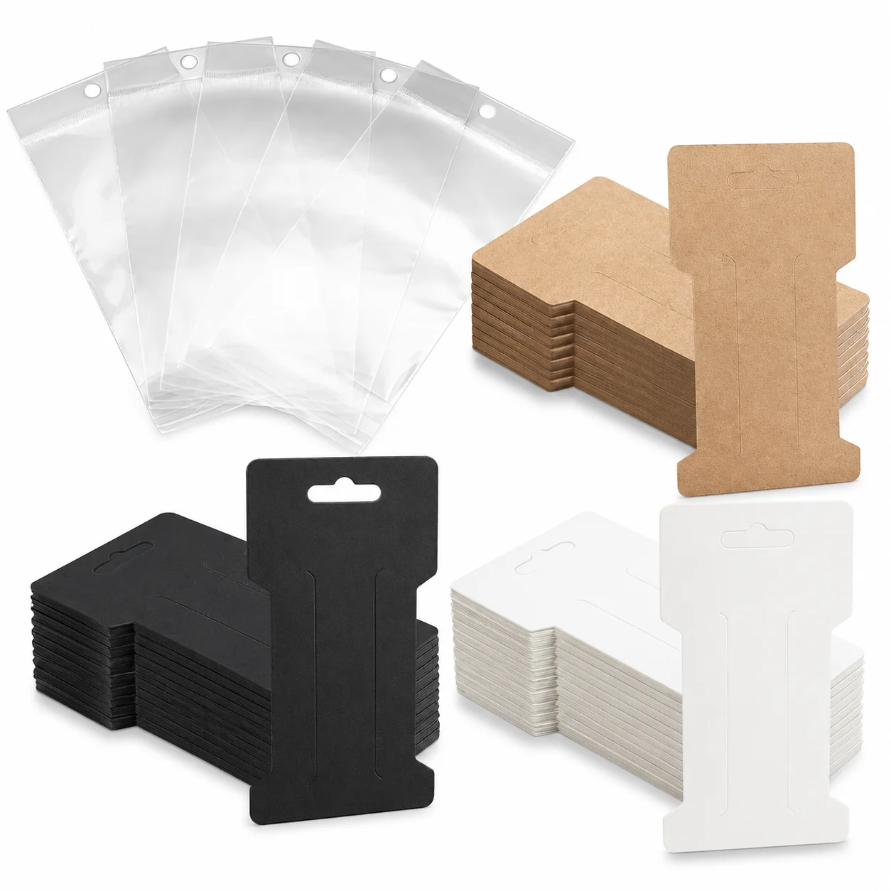 50 Stück T-förmige Haarspangen-Displaykarten aus Papier und 50 Stück transparente OPP-Selbstklebebeutel für die Präsentationsverpackung von Haaraccessoires. – Detail 6