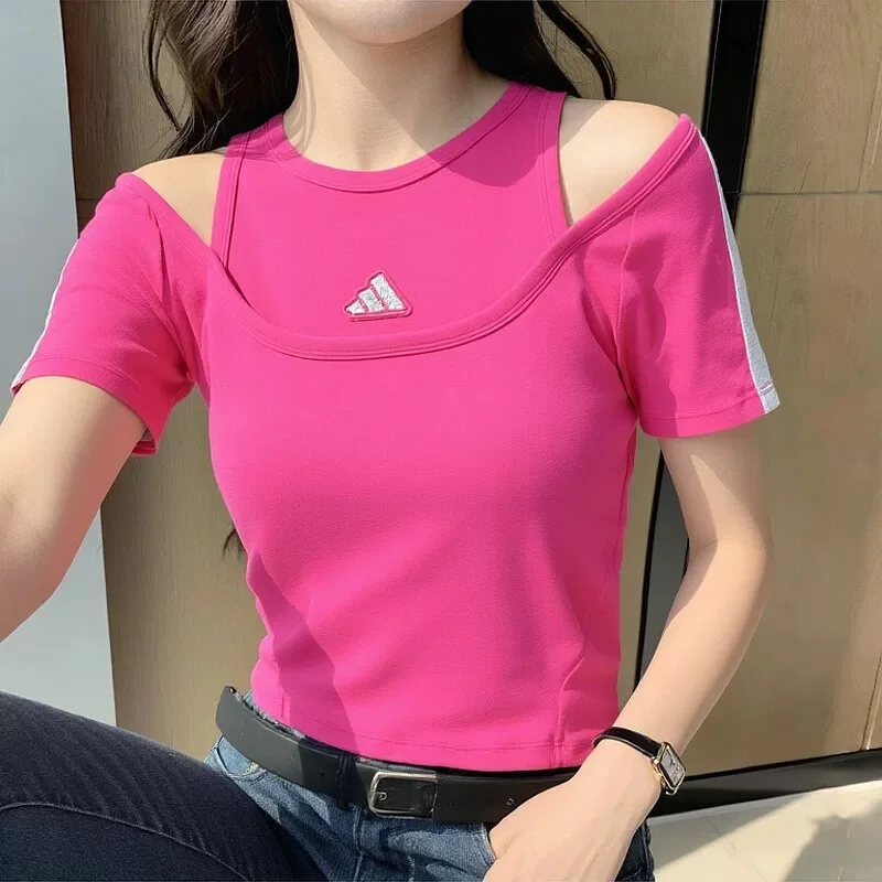 

Adidas women's T-shirt for summer sports, fitness training, running, breathable and casual short-sleeved design KR7607-KR7606