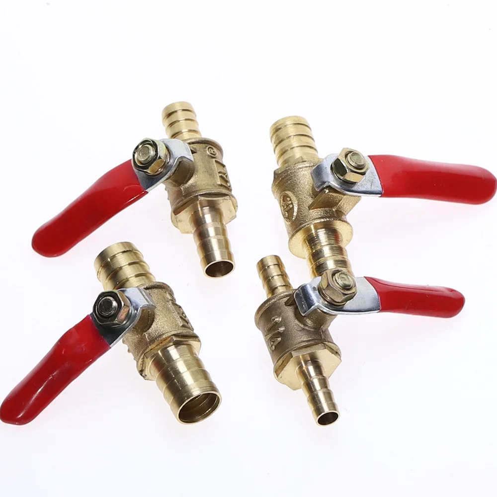 1PC 6 x 6mm 8 x 8mm 10 x 10mm Hose Barb x Hose Barb Full Ports Connection Plumbing Brass Ball Valve Two Way Air Water Gas