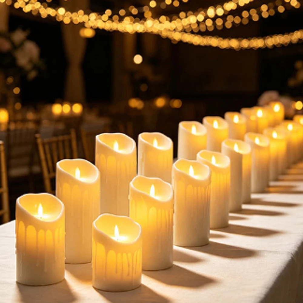 400mAh Rechargeable Flickering Flameless Candles & Remote and Timer, Pack of 3-5 Long Lasting Ivory White Wax USB Pillar Candle