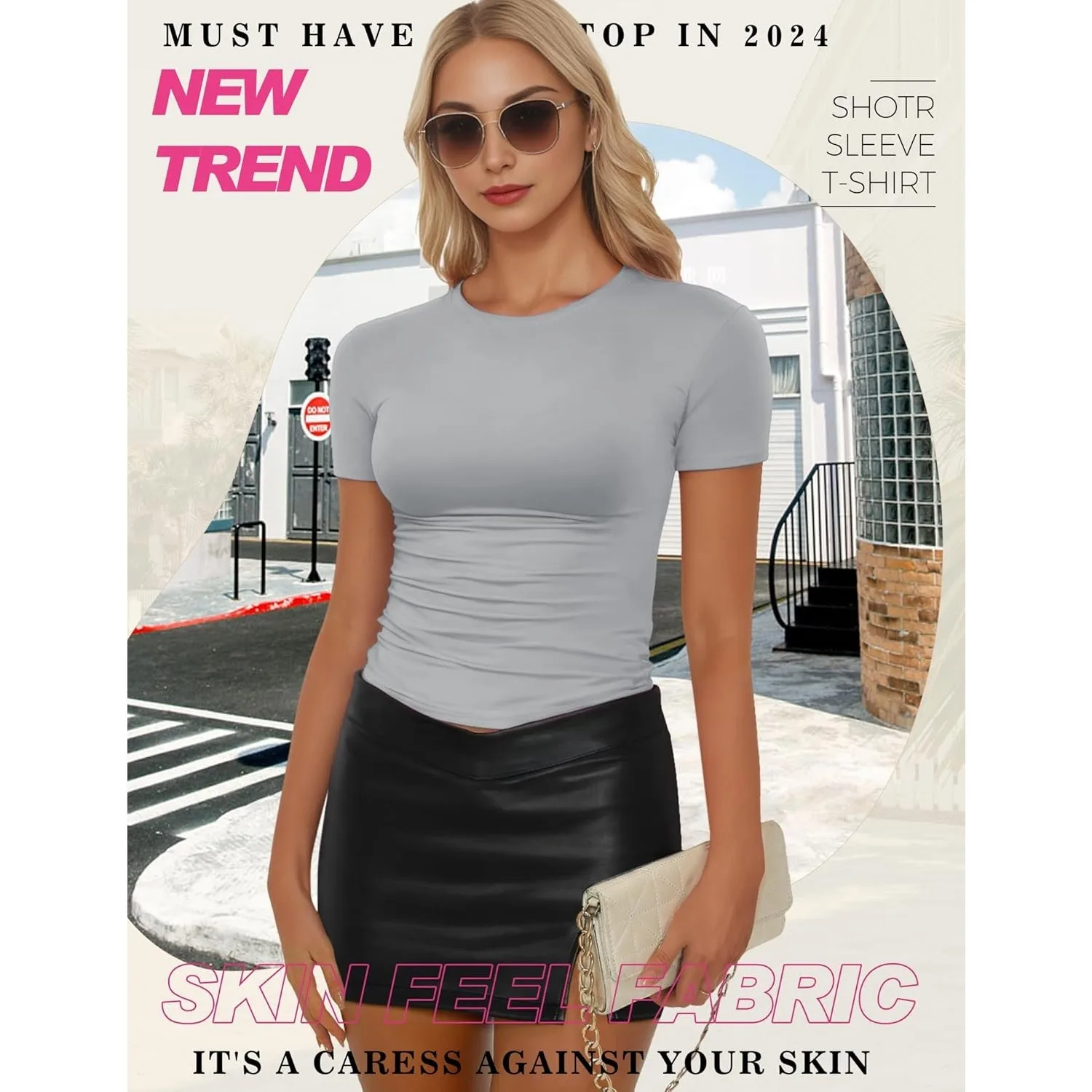 สตรี Basic แขนสั้นลูกเรือคอ T เสื้อ SLIM FIT Tees ฤดูร้อน 2025 Y2k Going OUT ติดตั้งน่ารักเสื้อแน่น