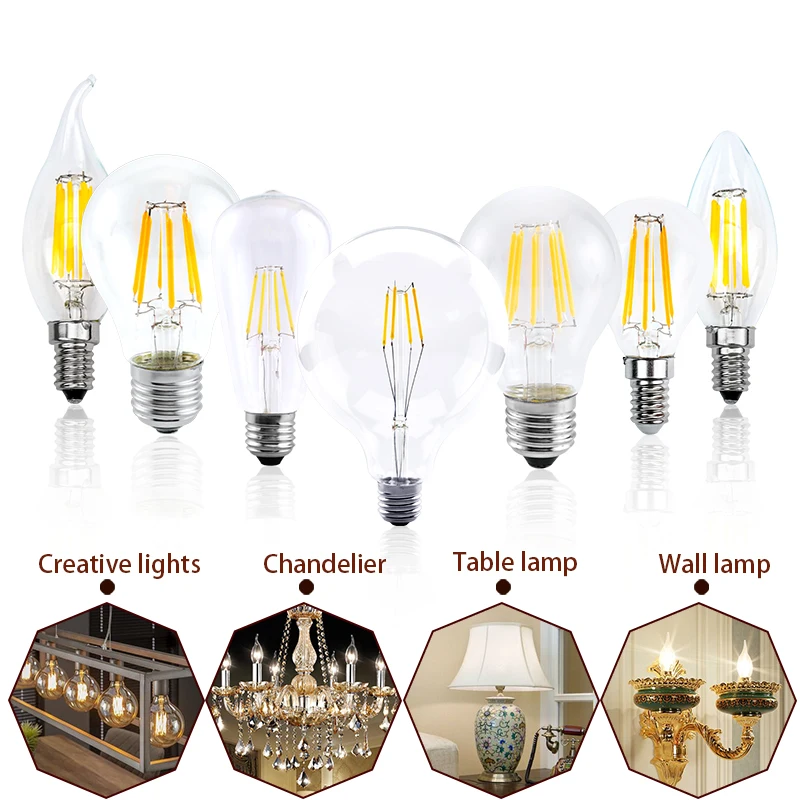 LED Kerzen lampe e14 c35 Vintage Lampe LED e27 g45 a60 st64 g80 g95 g125 ac220v LED Globus 2w 4w 6w 8w Filament Edison Glühbirnen