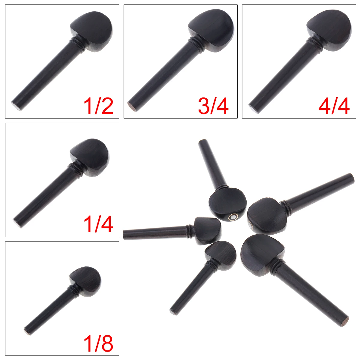 أوتاد ضبط الكمان من خشب الأبنوس من النوع العادي 1/8 و1/4 و1/2 و3/4 وحجم 4/4