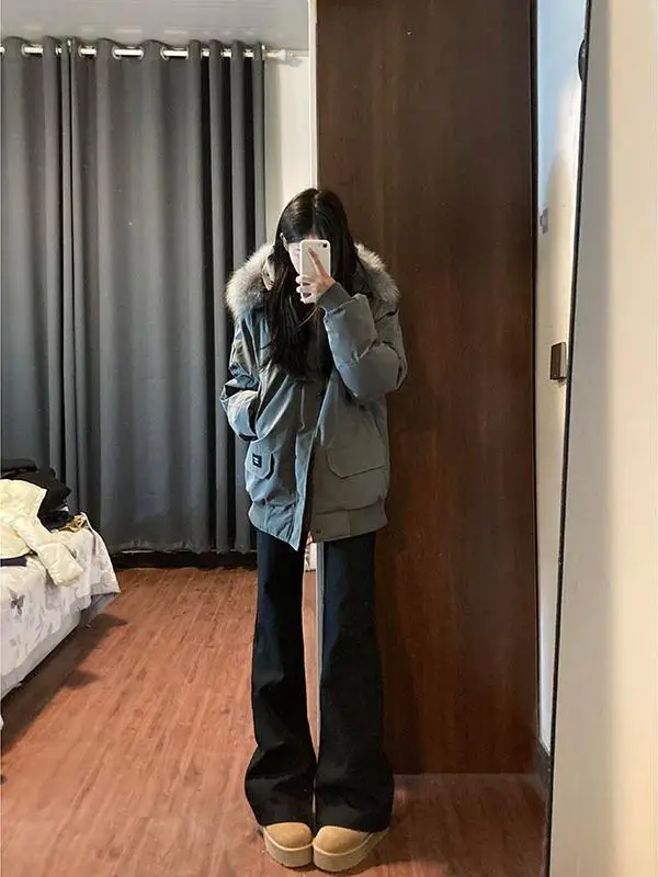 เสื้อโค้ทพาร์กาฤดูหนาวปี 2024 สำหรับผู้หญิง สไตล์อเมริกัน มีฮู้ด บุหนา ผ้าฝ้าย แจ็คเก็ตแฟชั่นลำลองทันสมัย เสื้อคลุมตัวนอก