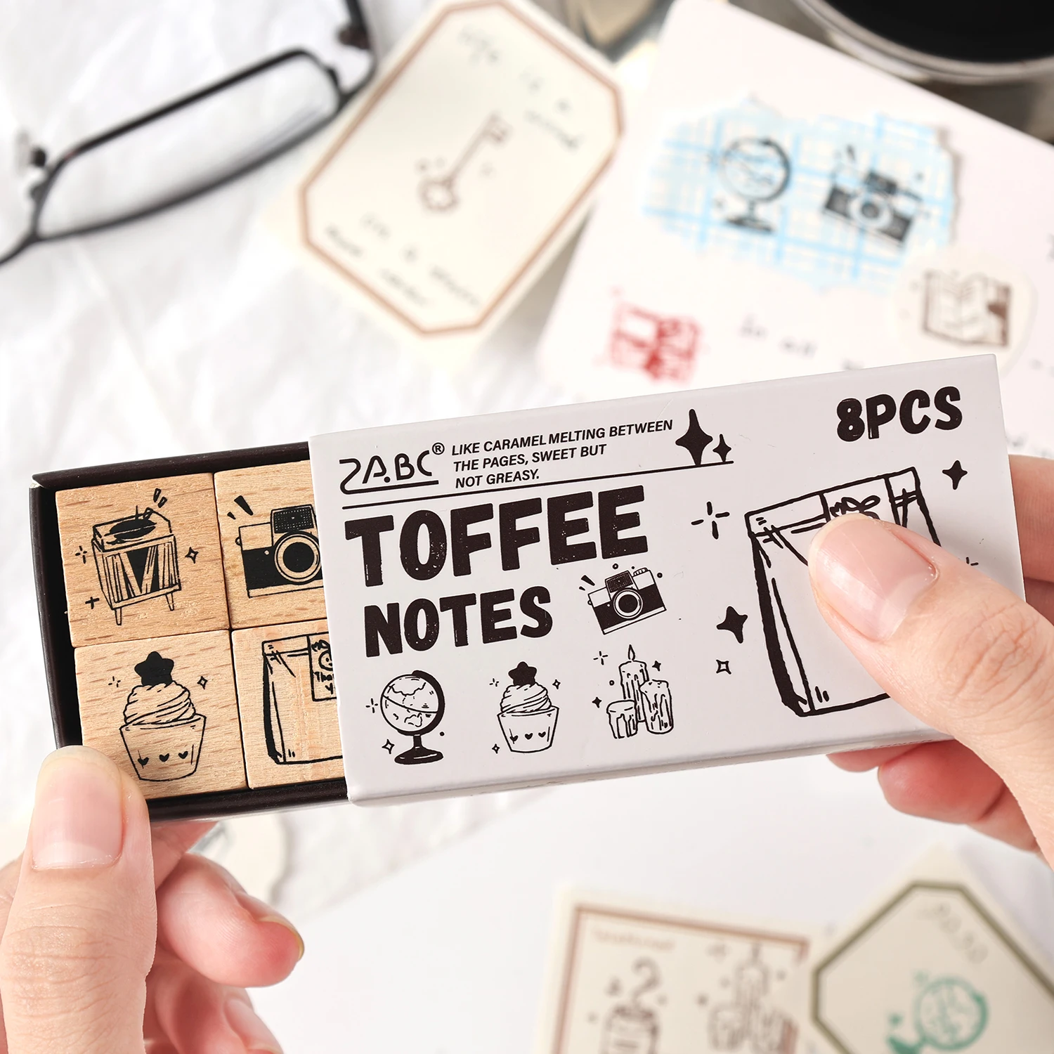 8 قطعة سلسلة الرسوم المتحركة خمر خشبية المطاط رقم الرسالة رمز ختم مجموعة لصنع البطاقة مخطط سجل القصاصات