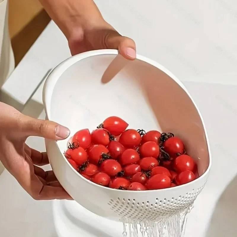 Vegetable and Fruit Washing Bowl with 2-In-1 Rice Strainer and Beans Washer - Kitchen Colander for Cleaning and Draining Food