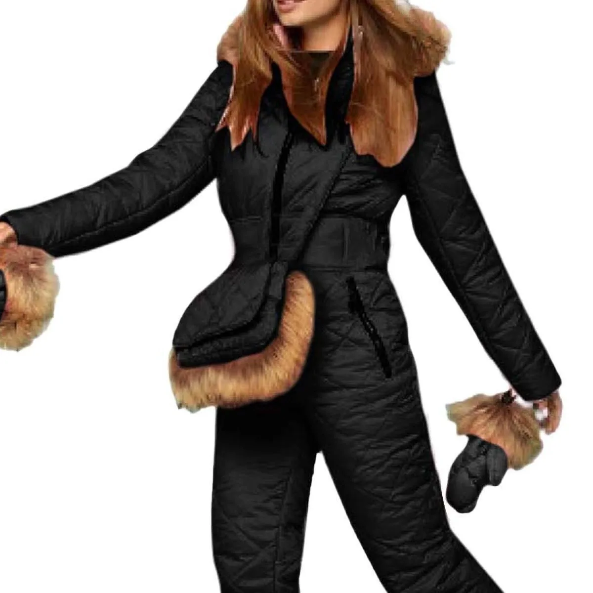 One-Piece Ski Suit Women Winter Snowboard Jumpsuit Waterproof Windproof Thicken Hooded Outdoor Sportwear for Mountain Hiking