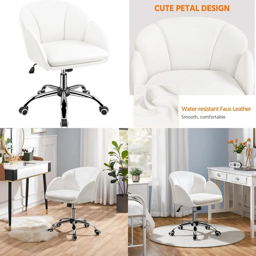 

Modern Faux Leather Swivel Armchair with Back Support for Home Office and Living Room Computer Desk