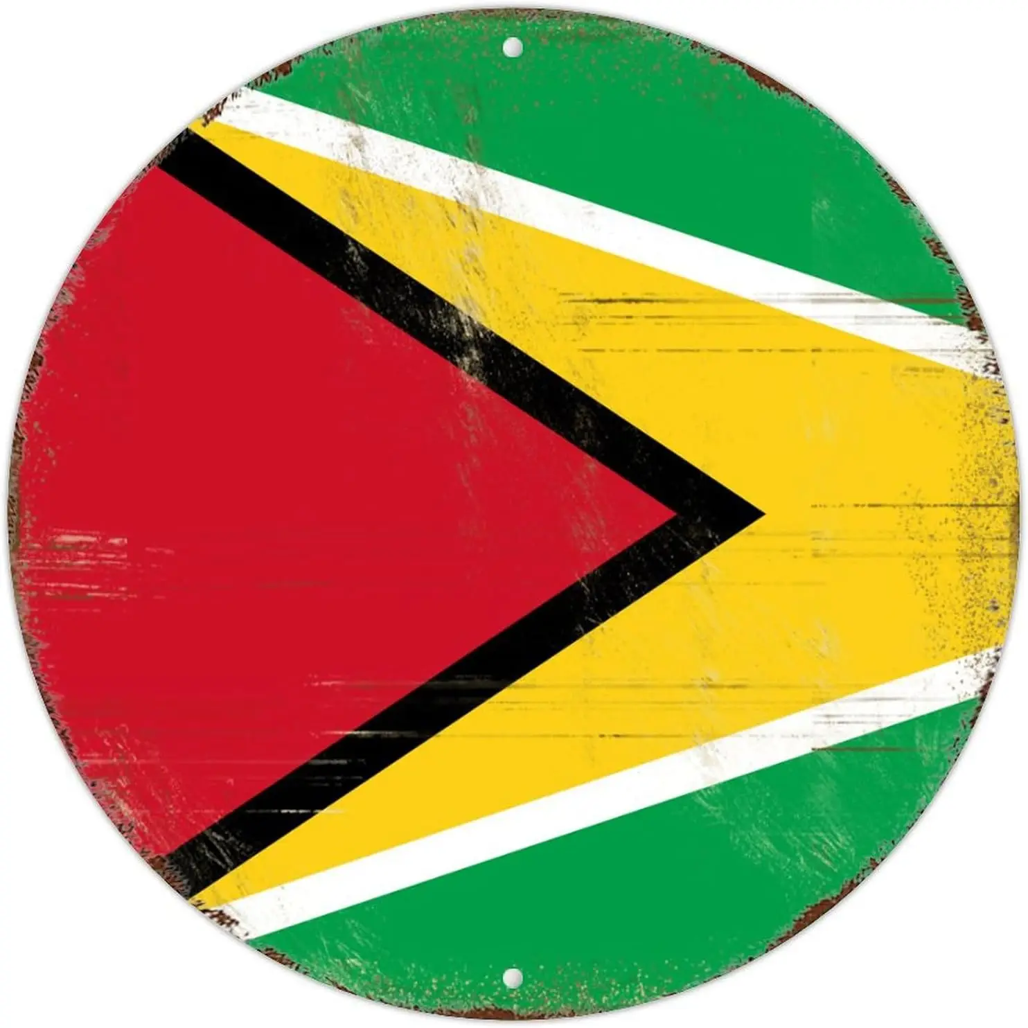 Guyana Signs Vintage Guyana National Flag Round Tin Signs Aluminum Metal Signs Wall Art Farmhouse Decorative Wreath Sign Rustic