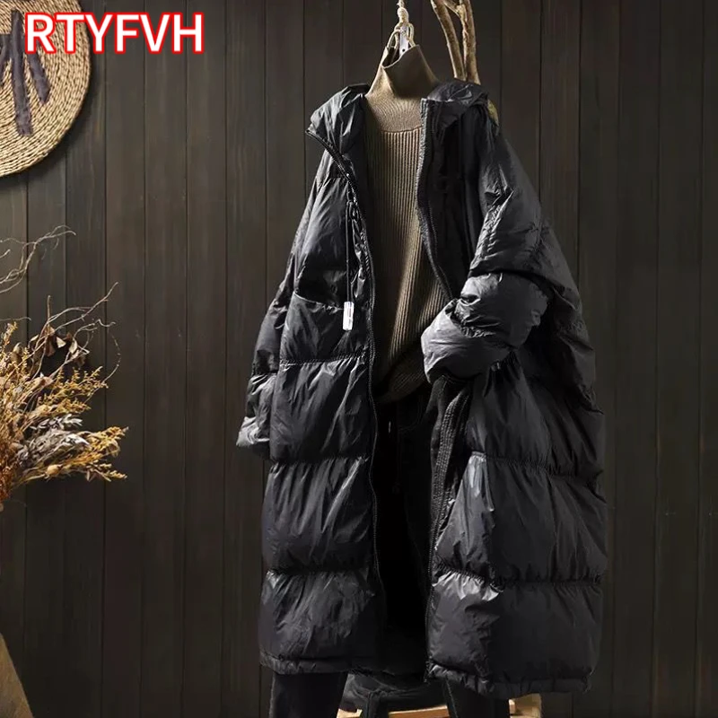 2024 neue Winter Frauen übergroße lange Puffer Mantel weibliche dicke warm weiße Enten Daunen jacke Kapuze lose Parkas Outwear