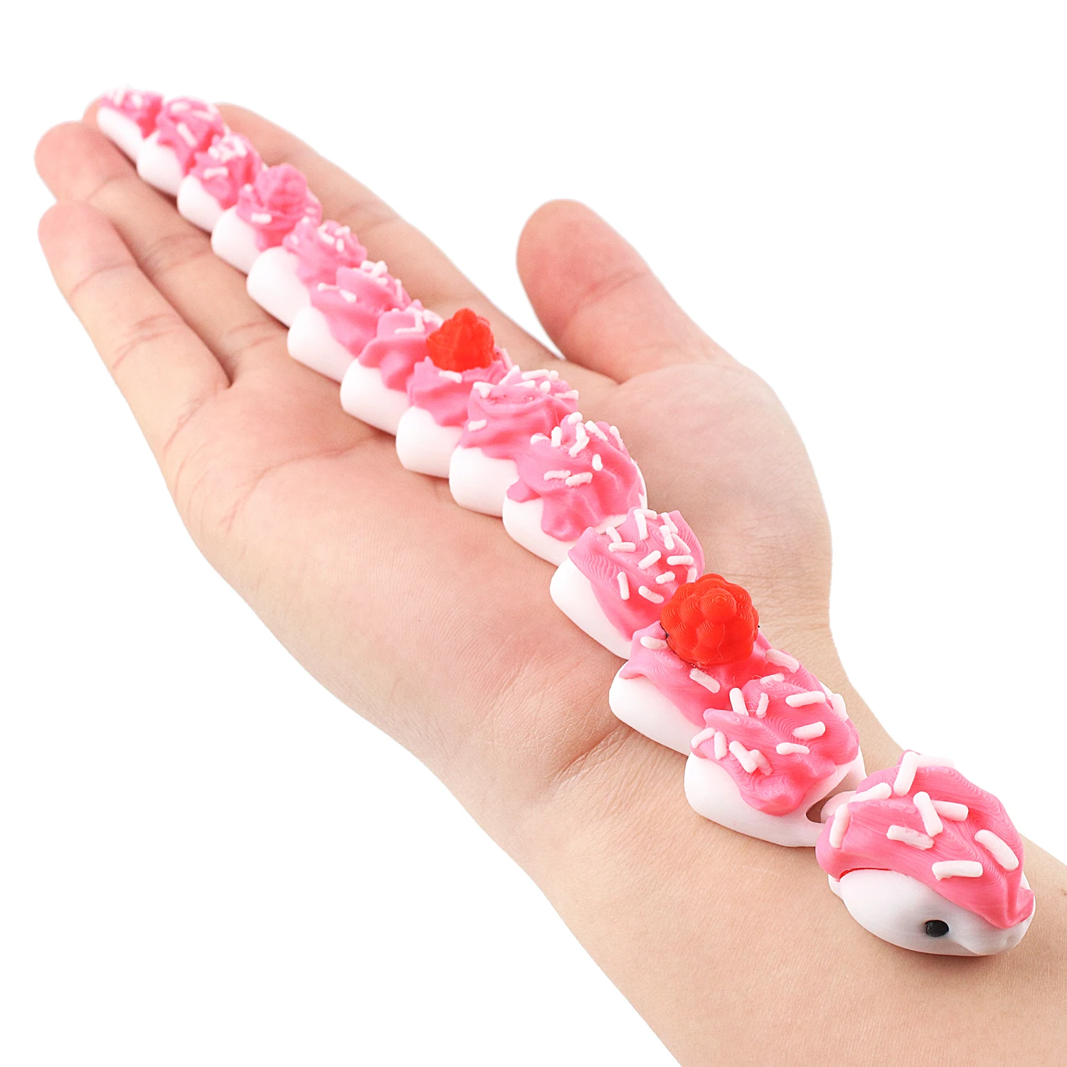 3D printed cream cake snake, simulated animal snake figurine model ornament entertainment toy, with movable joints throughout