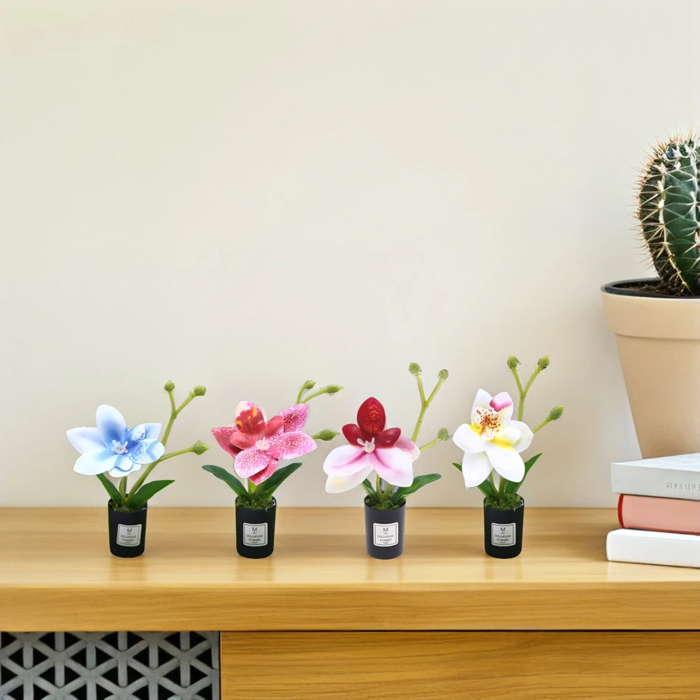 

4pcs Artificial Butterfly Orchid Orchids Small Mini Simulation Phalaenopsis Plastic Fake Flowers Plants Indoor Decor
