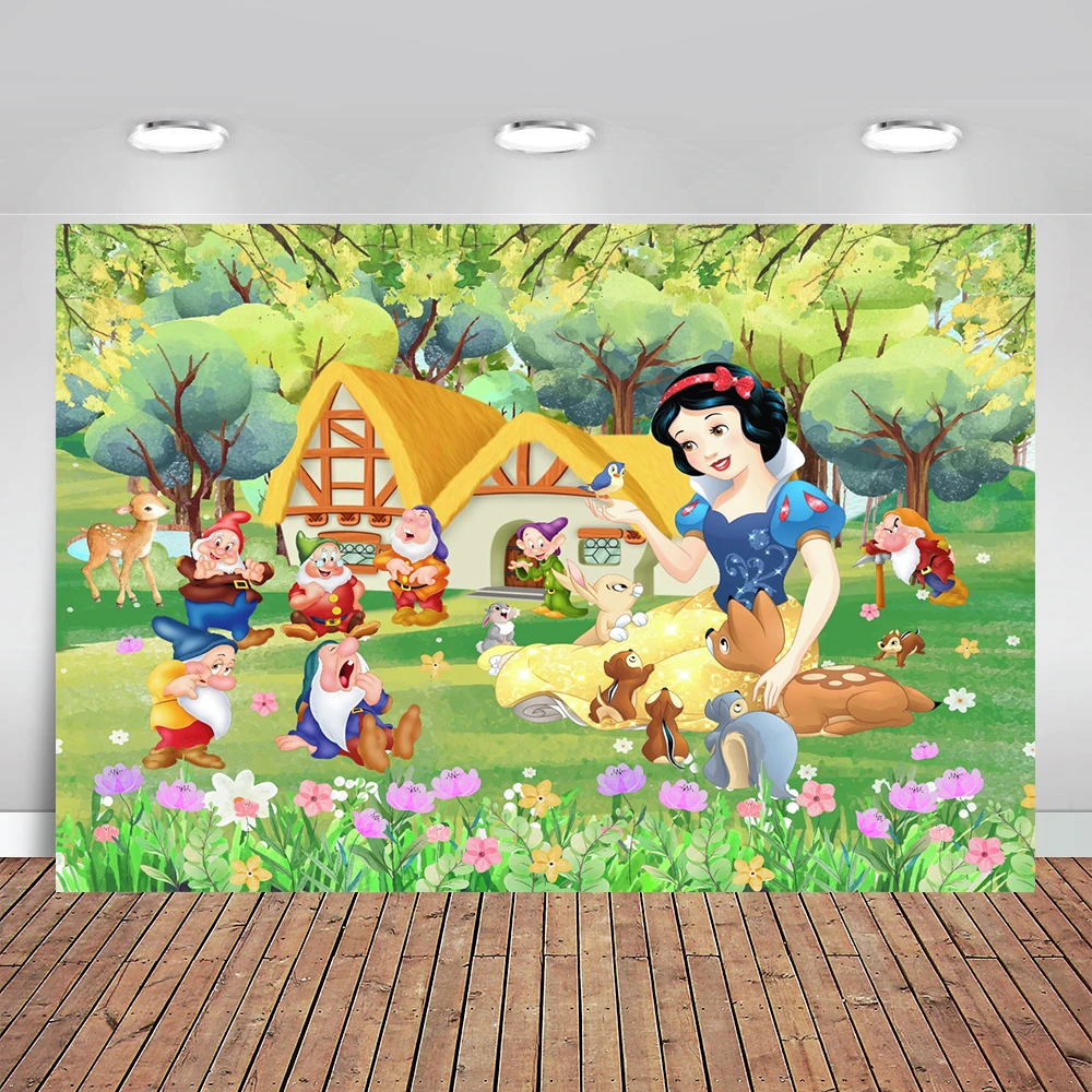 Cartoon Snow White Birthday Backdrop Flowers Princess Girls Kids Party Decoration Backgrounds Photography Photo Studio