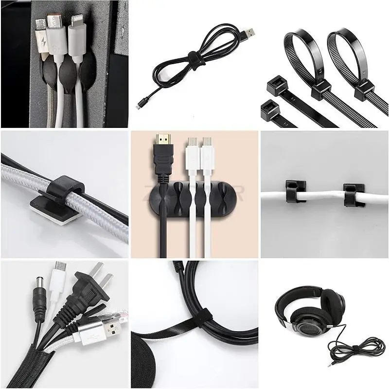 186 PCS Cable Organizer Kit With 10 Cable Holder 4 Wire Organizer Sleeve 40 Cord Clips Roll Cable Organizer Straps for Desk Home