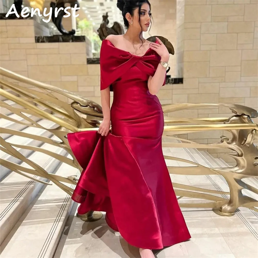 

Aenyrst Off Shoulder Mermaid Evening Dresses Satin Criss-Cross Prom Gowns Floor Length Christmas Party Dress Long فساتين السهرة