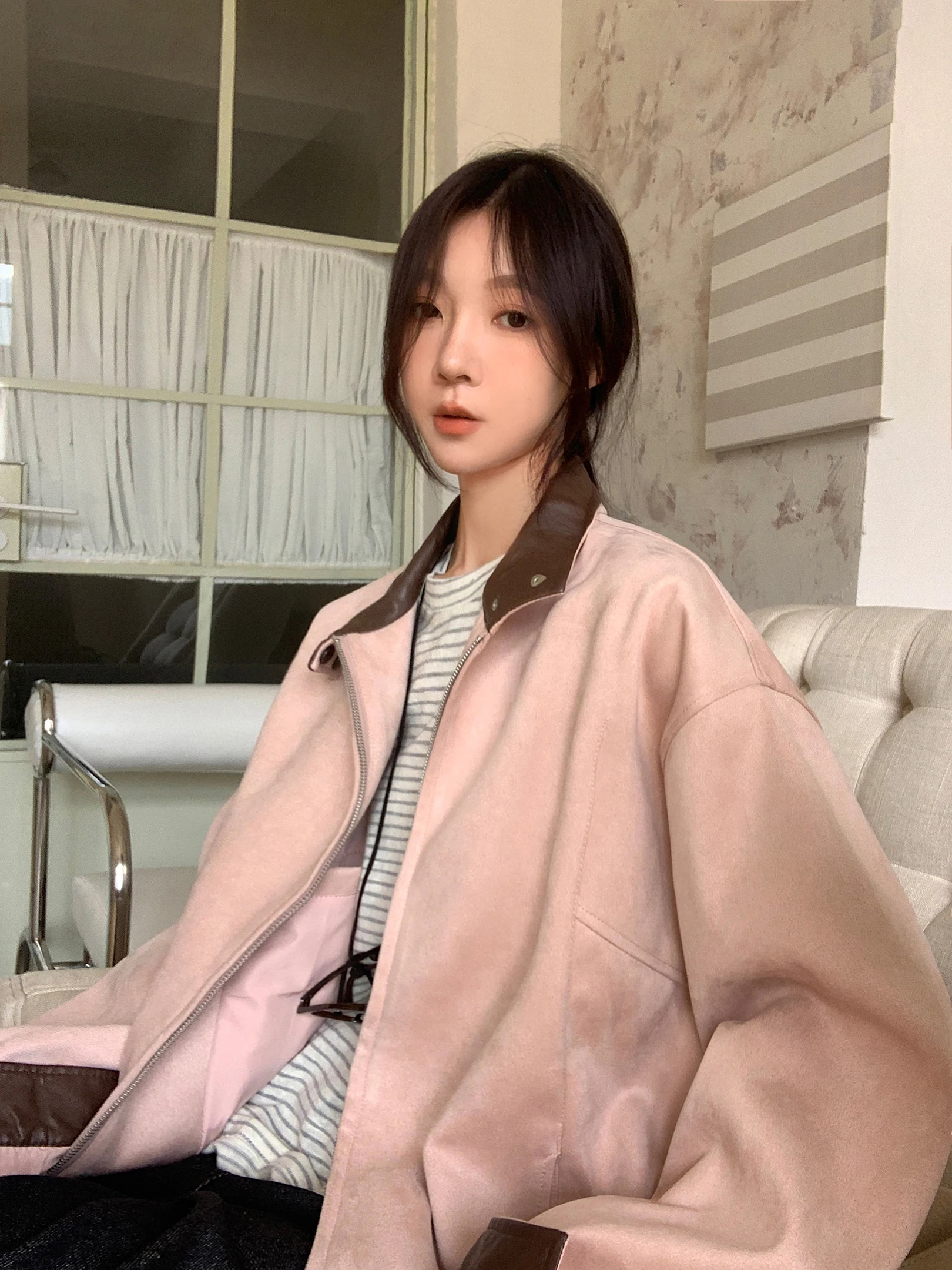 

Женский универсальный плотный кардиган-жакет из замши с воротником Air Layer от Vs What Kangaroo, повседневная свободная верхняя одежда на молнии