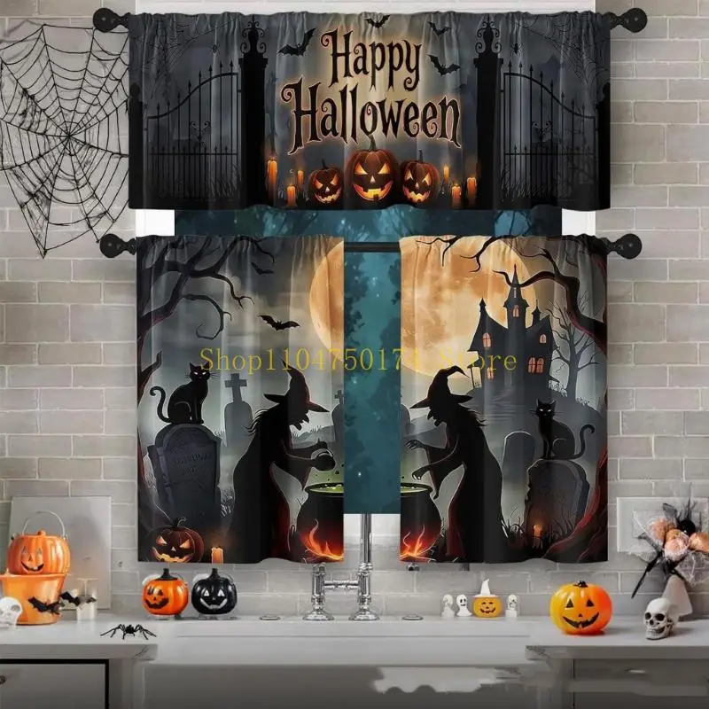 Seasonal Small Opening Curtain Set for Kitchen, Polyester Valance and Two Lower Panels for Accent and Indoor Privacy Top Sale