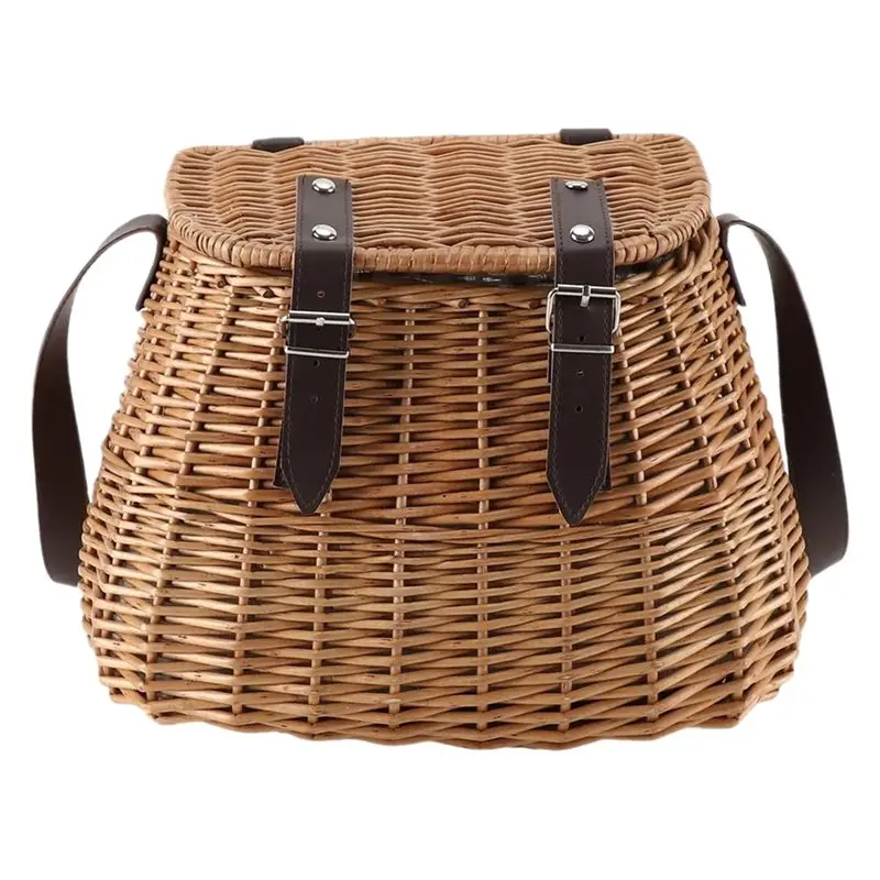 

【CHRISTMAS 】Hand-Woven Woven Picnic Baskets Camping Basket With Shoulder Strap And Lid Multi Functional Organizer Hamper For Out