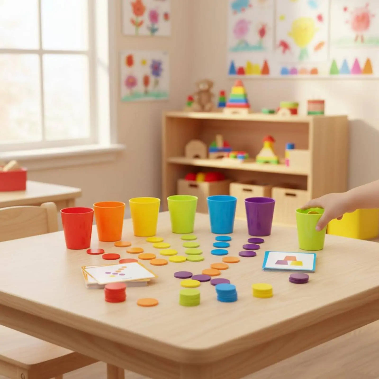 Stackable Cups and Discs Game Concentration Training Child-Centered Color Matching Toy Preschool Learning Cups Hand-Vision