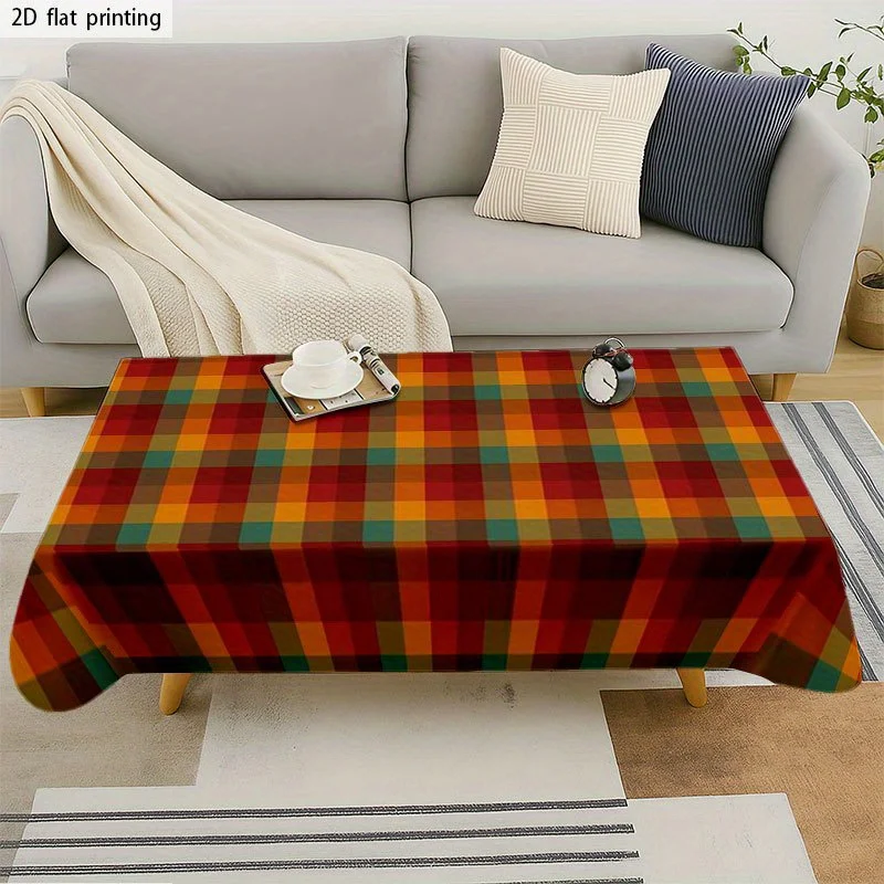 1pc Soft and fashionable 2D flat tablecloth, machine washable and easy to clean, with vintage check patternzyc