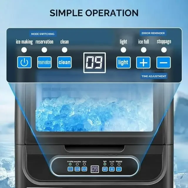 독립형 휴대용 제빙기, 11lbs 보관함, 얼음 스쿠프, 배수관 및 물 필터 제빙기, 90LBS/24H 조리대