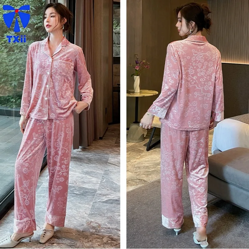 2024 autumn and winter new gold velvet pajamas women\'s high-end long sleeve light luxury home clothes suit can be worn outside