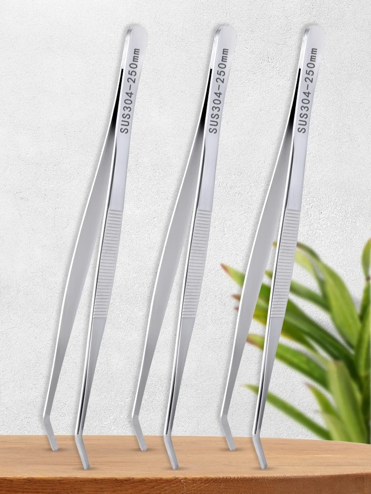 

304 stainless steel tweezers round bend extended water grass dressing gardening planting succulent tools maintenance clip