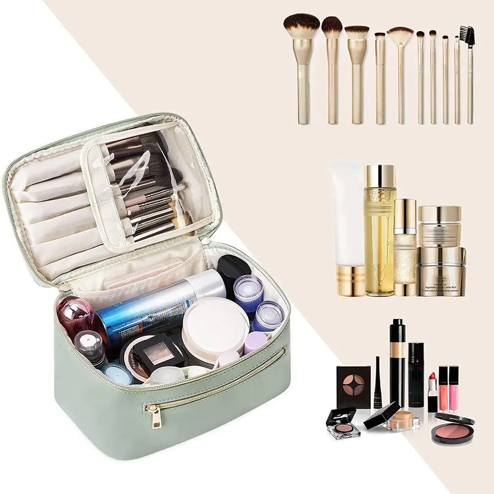 Travel Cosmetic Bag Split Leather Travel Toiletry Case Bag Portable Hanging Makeup Organizer Box Washbag