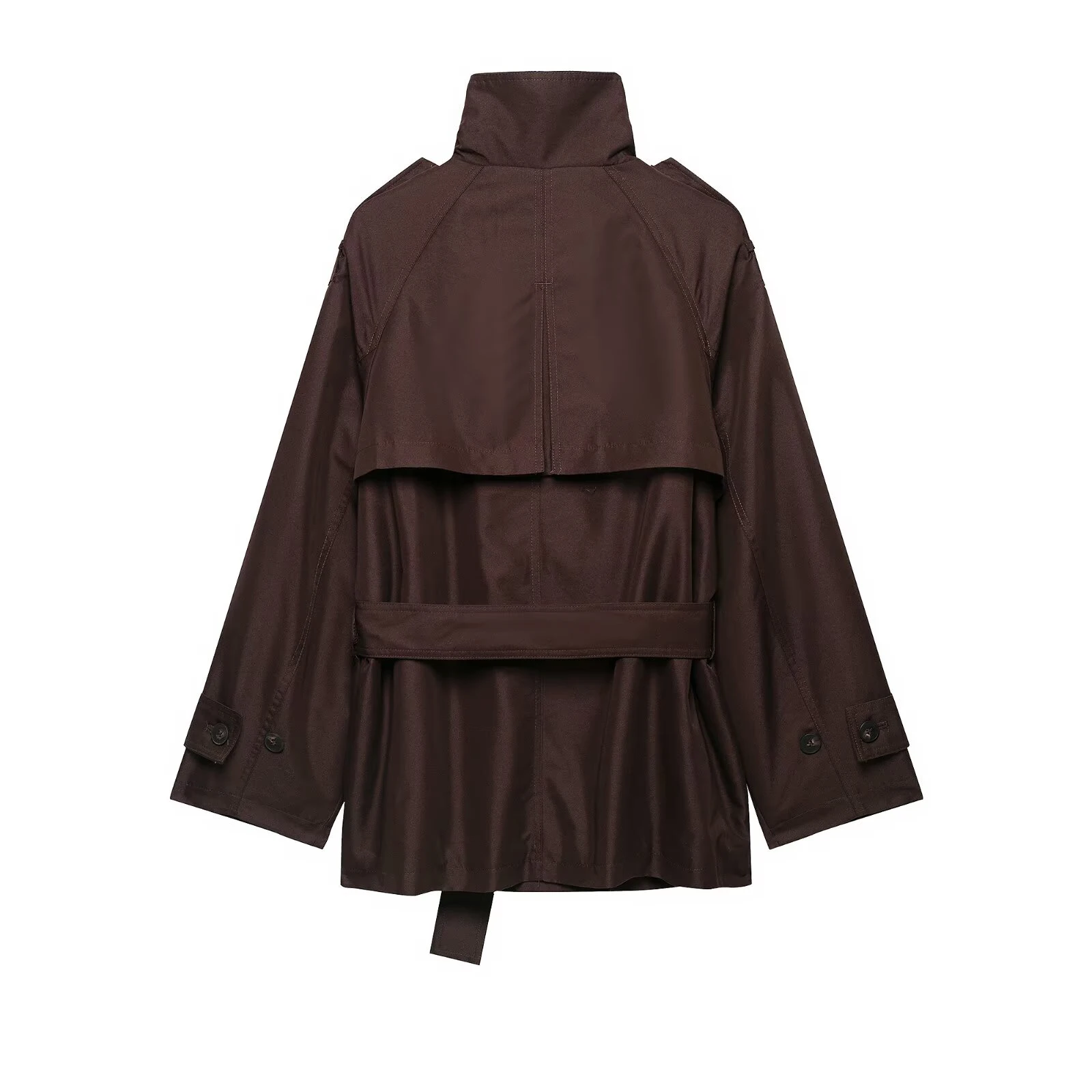 European and American style winter new women's long sleeved stand collar with waist belt double breasted trench coat jacket